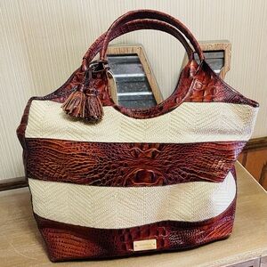 Brahmin Crocodile Embossed Leather And Canvas Boho Handbag  Excellent Condition